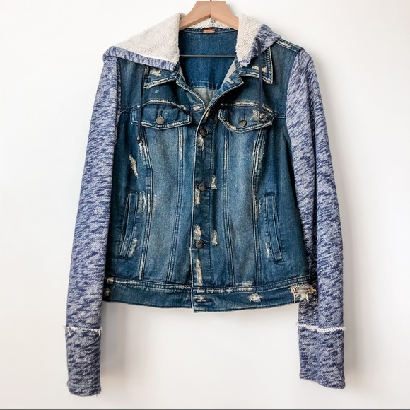 Free People Jackets & Blazers - Free People Hooded Jean Jacket Indigo Wash